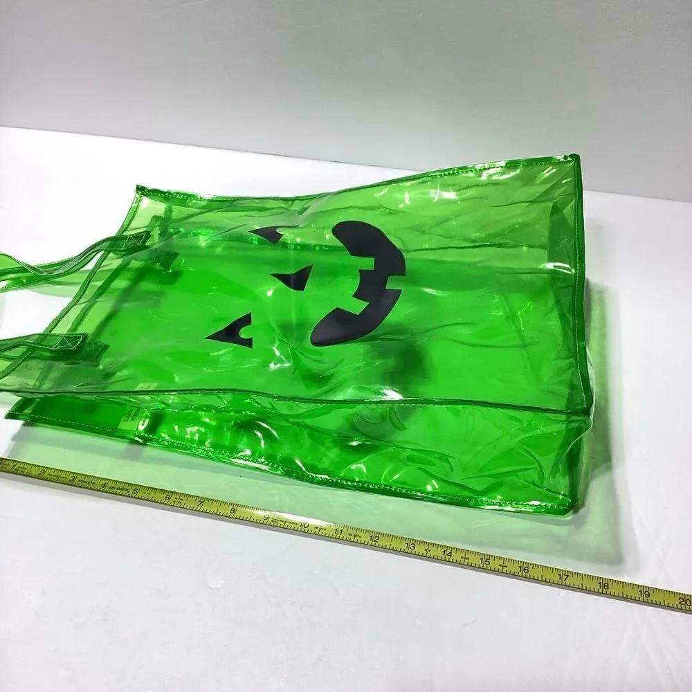 Vinyl Trick Or Treat Tote With Jack O Lantern Face Clear Green Large